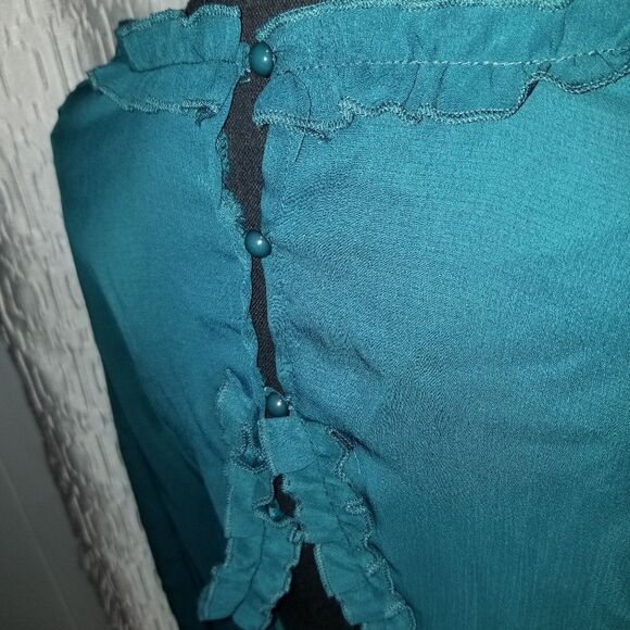 MEDIUM Green Ruffle Open Back Long Sleeve Dress BOHO NWOT - Picture 5 of 14